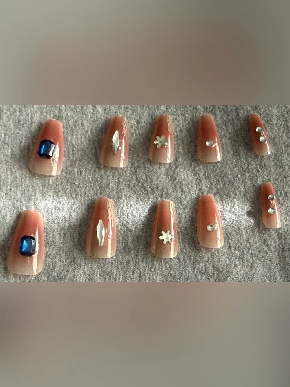 Nude Pink Press-On Nails Set with Rhinestone Accents